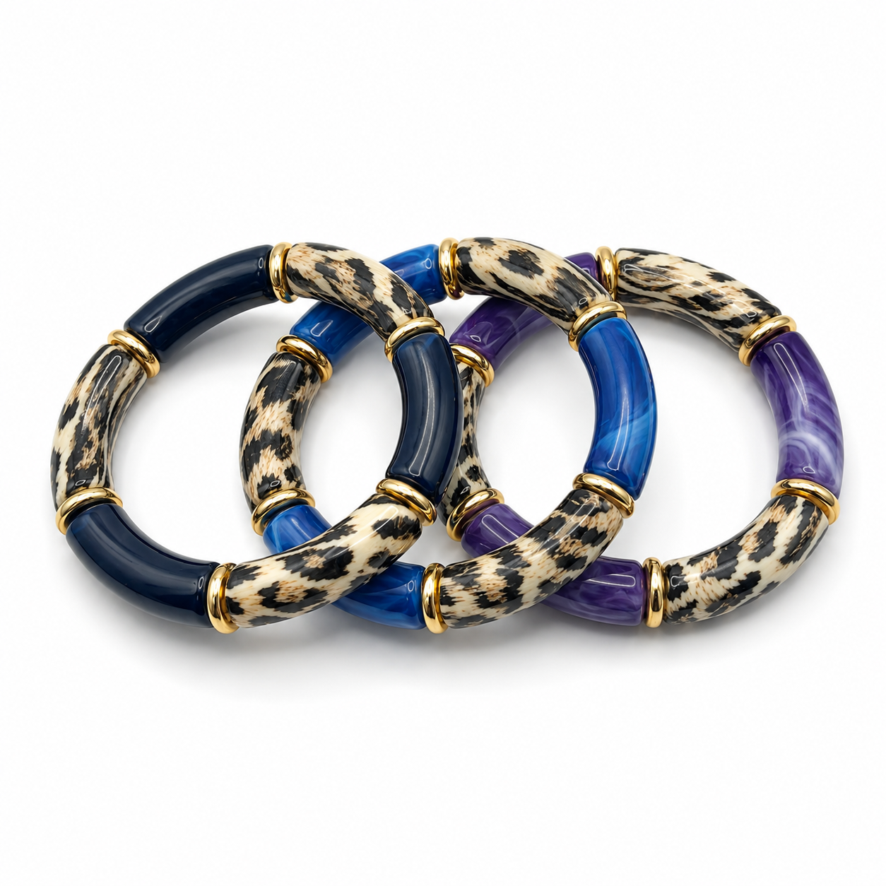 Bracelets tube léopard portés en stack - Dorée Paris
