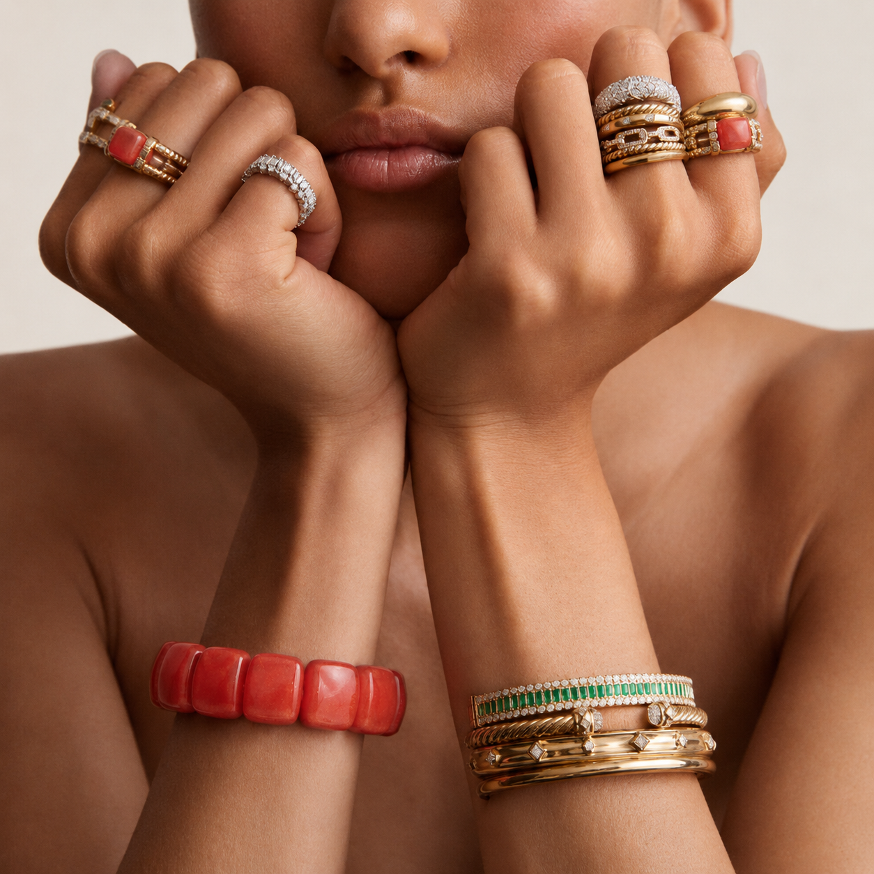 Bracelet fantaisie résine coloris rouge et jaune - Dorée Paris