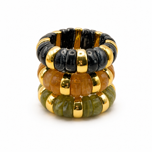 Bijou fantaisie bracelet perles résine marbrée et or - Dorée Paris