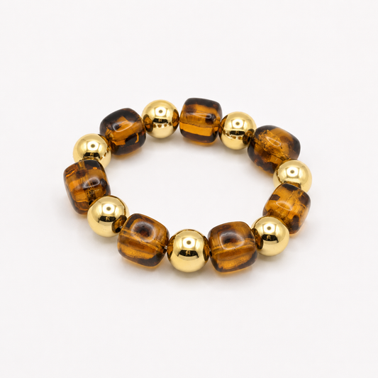 Bijou fantaisie bracelet perles ambrées et billes dorées - Dorée Paris