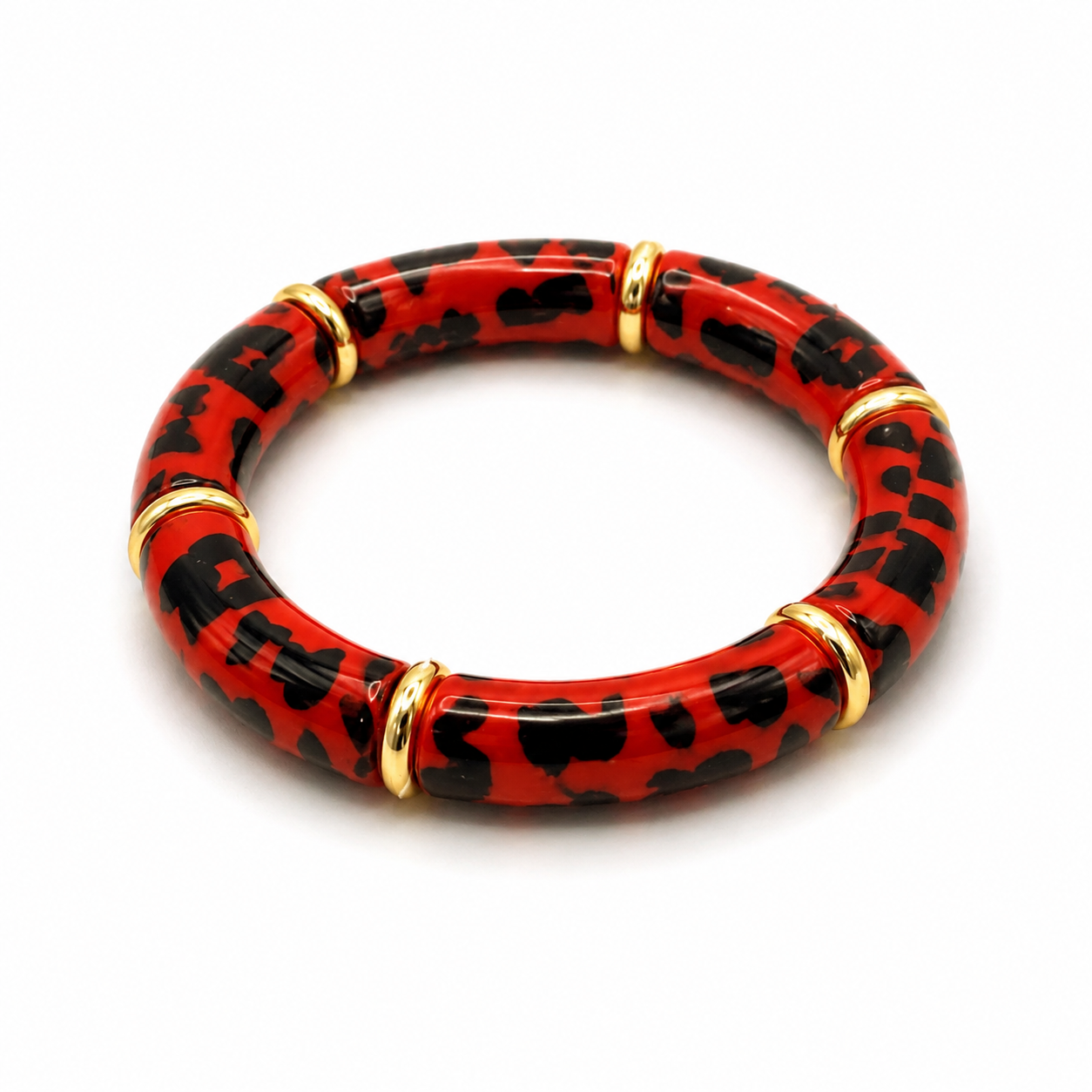 Bijou fantaisie bracelet tube anneaux dorés imprimé léopard - Dorée Paris