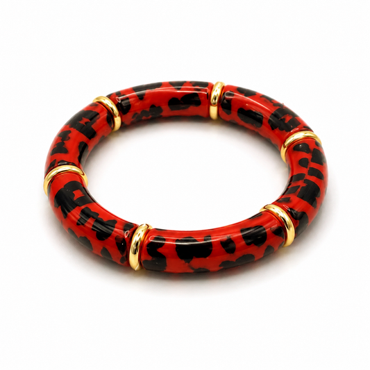 Bijou fantaisie bracelet tube anneaux dorés imprimé léopard - Dorée Paris