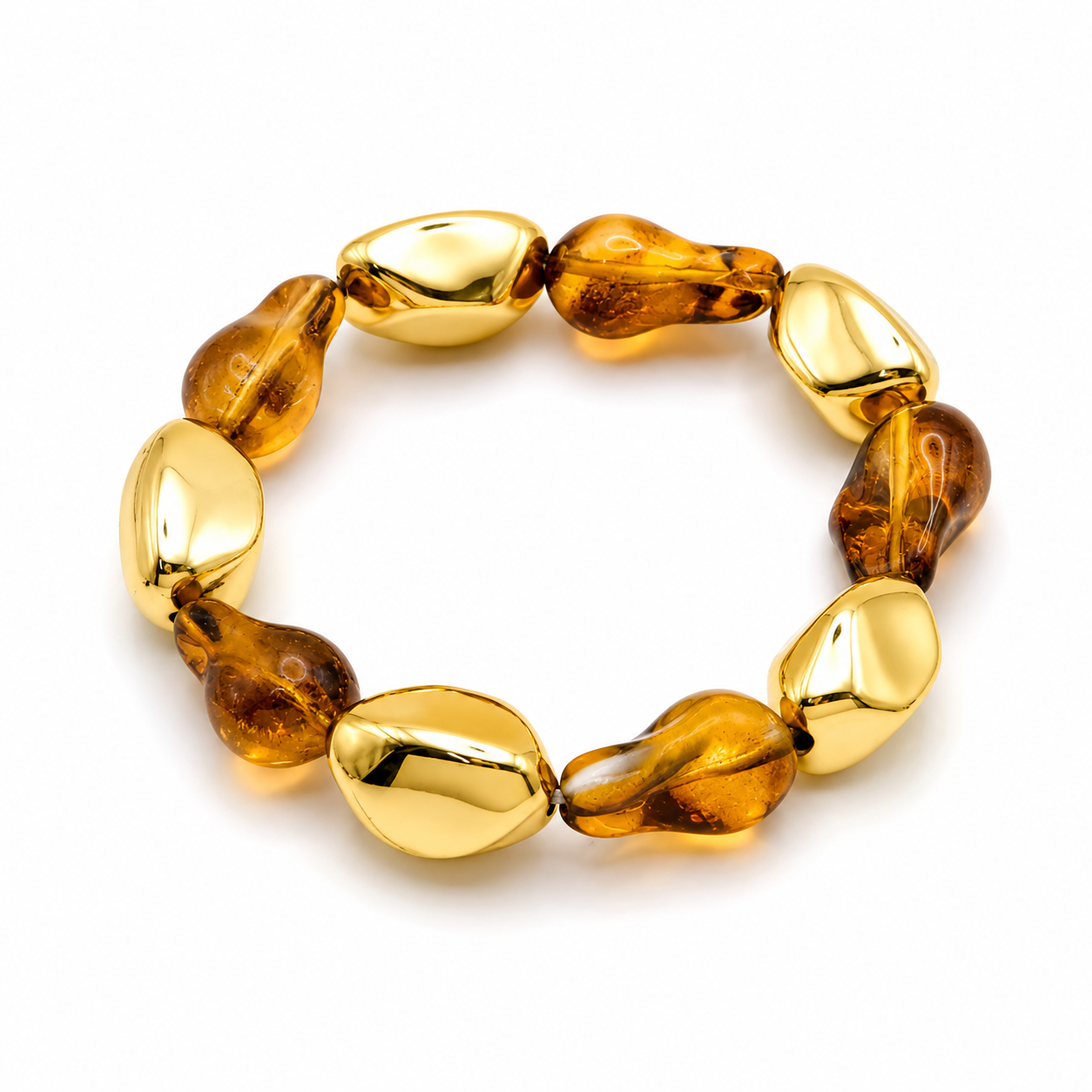 Bijou fantaisie bracelet galets ambre et or miroir - Dorée Paris