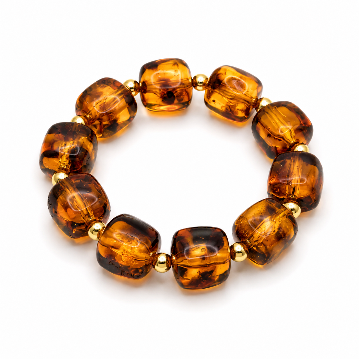 Bijou fantaisie bracelet grosses perles ambre et or - Dorée Paris