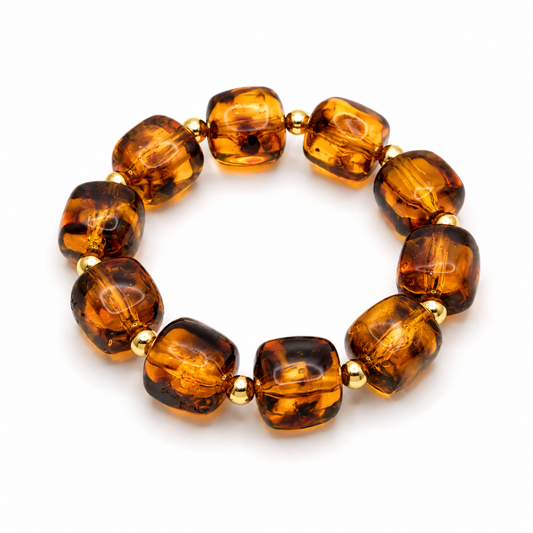 Bijou fantaisie bracelet grosses perles ambre et or - Dorée Paris