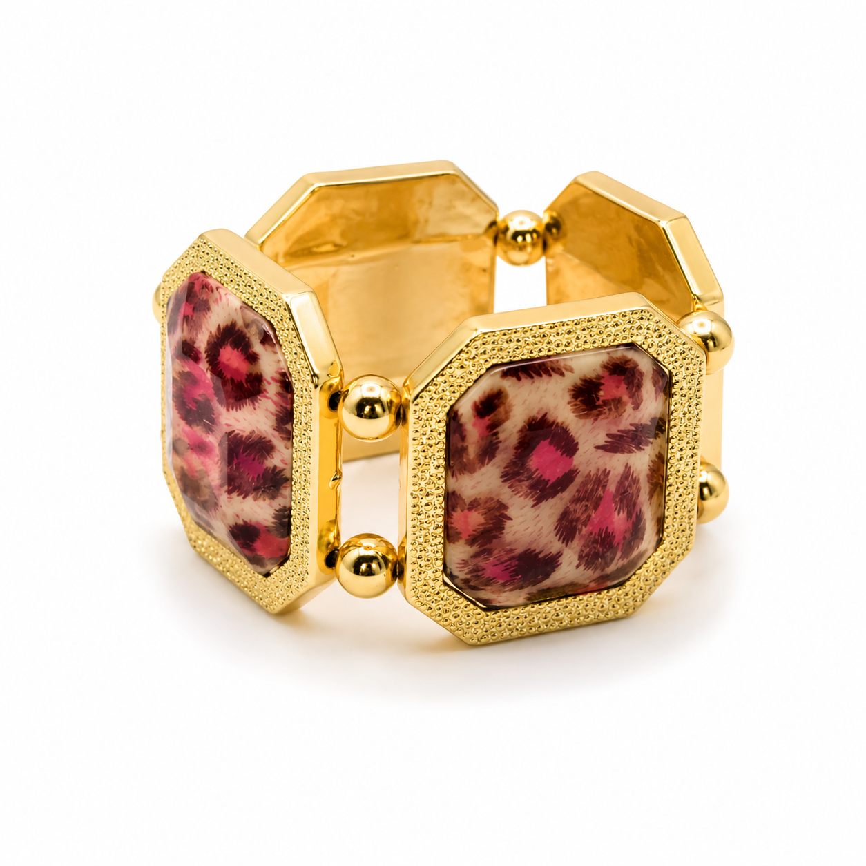Bijou fantaisie bracelet manchette sertie or imprimé léopard rose - Dorée Paris