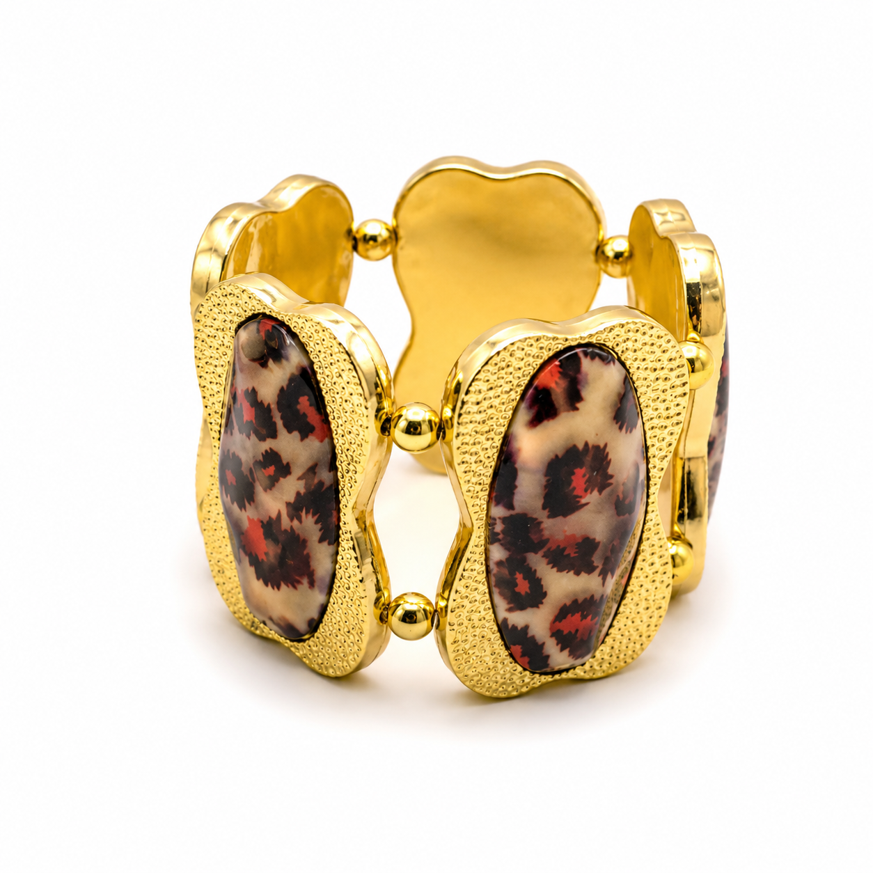 Bijou fantaisie bracelet manchette sertie or imprimé léopard bordeaux - Dorée Paris
