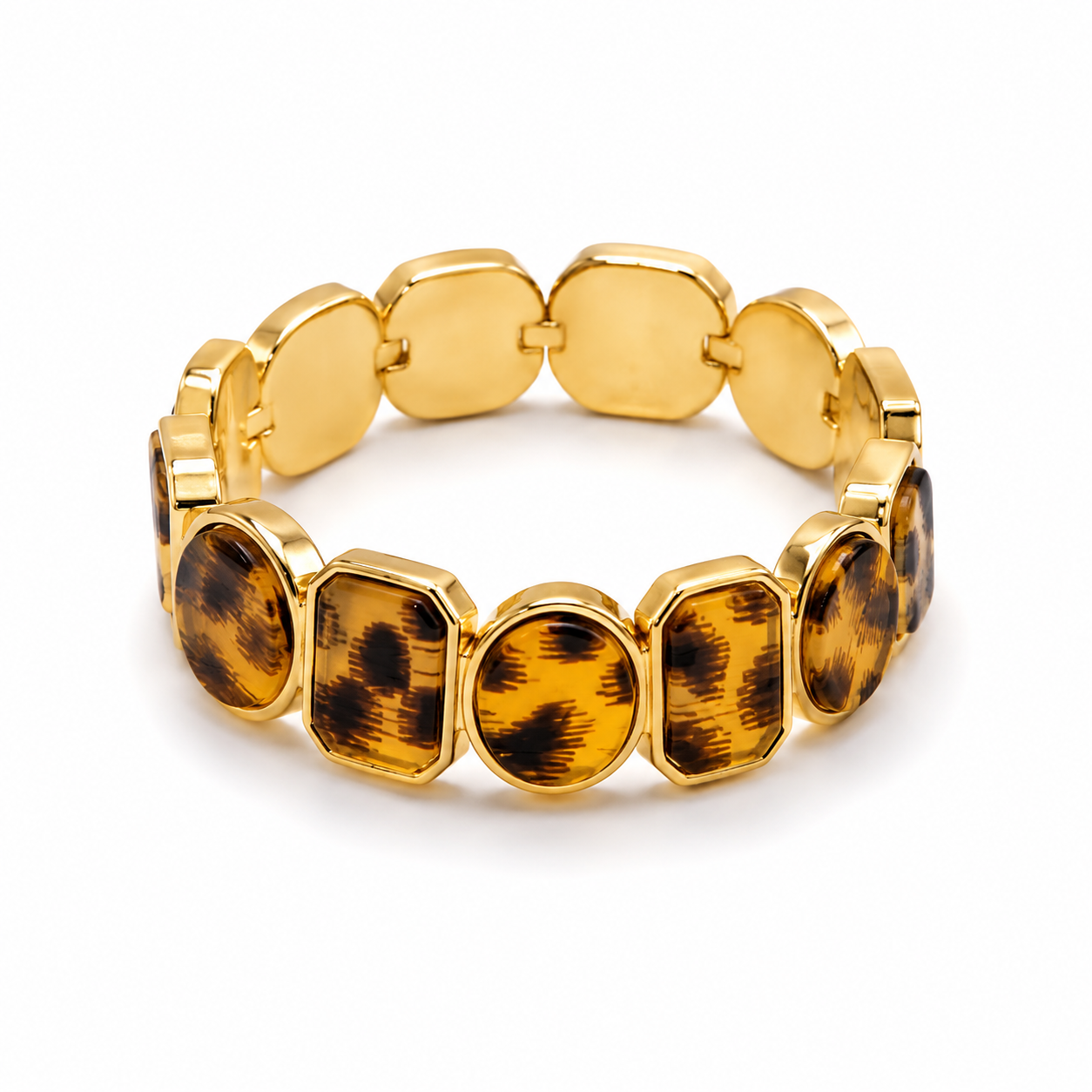 Bijou fantaisie bracelet cabochons écaille tortue sertis or - Dorée Paris