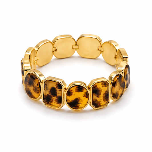 Bijou fantaisie bracelet cabochons écaille tortue sertis or - Dorée Paris