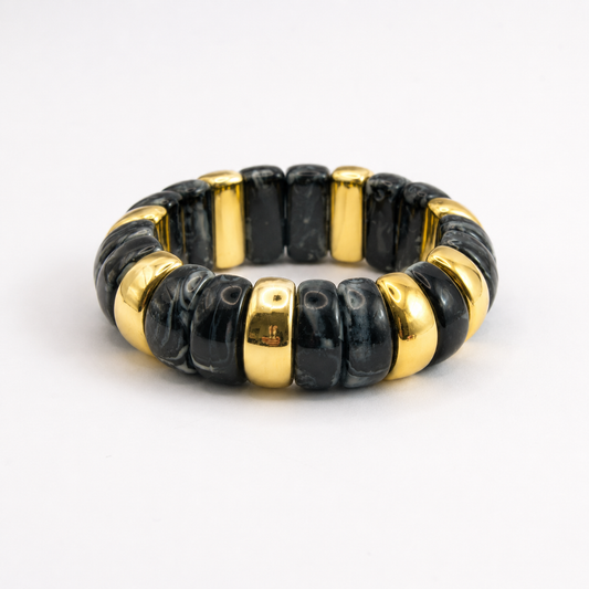 Bijou fantaisie bracelet perles résine noir et or - Dorée Paris
