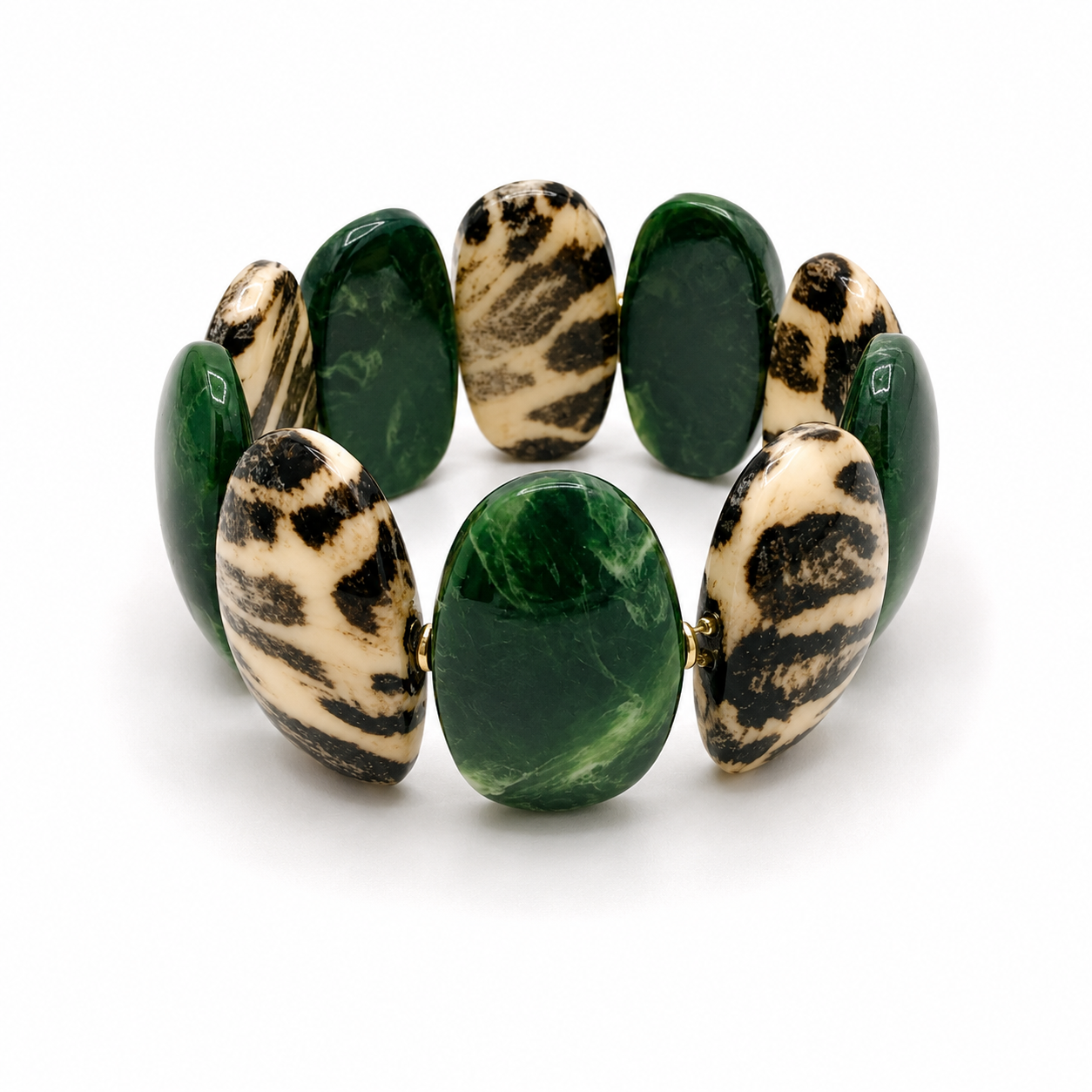 Bracelet fantaisie plaques léopard coloris noir beige - Dorée Paris