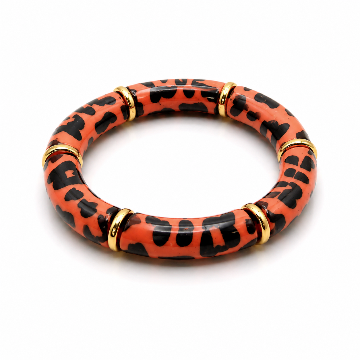 Bracelet tube léopard coloris orange et blush - Dorée Paris