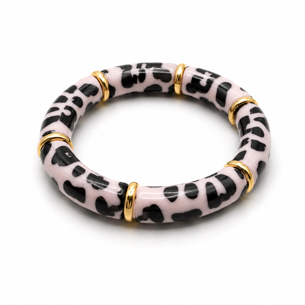 Bracelet tube fantaisie léopard vue d'ensemble coloris - Dorée Paris