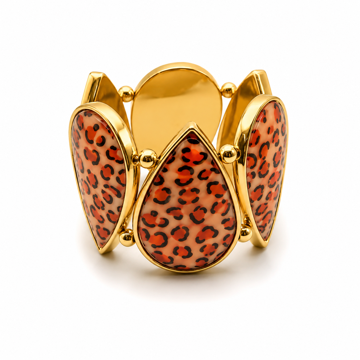 Bijou fantaisie bracelet manchette sertie or imprimé léopard orange - Dorée Paris
