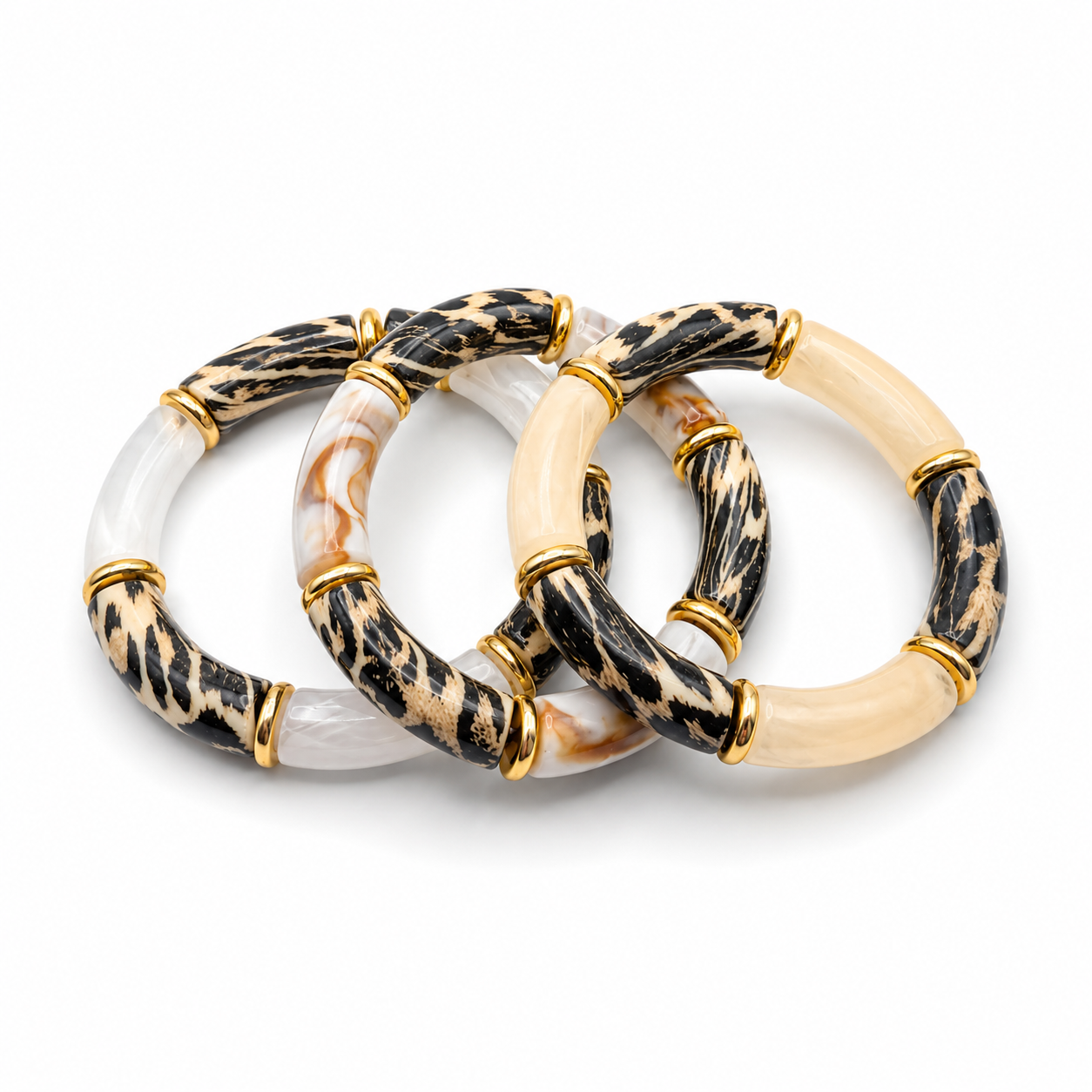 Bijou fantaisie bracelet tube et or imprimé léopard beige - Dorée Paris